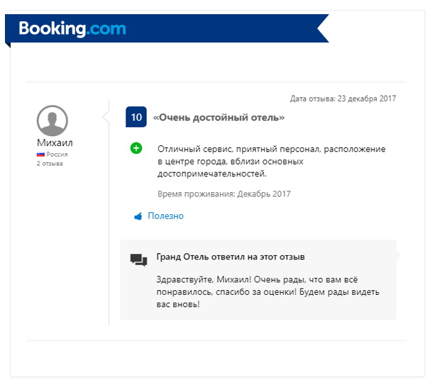 Отзыв с Booking.com